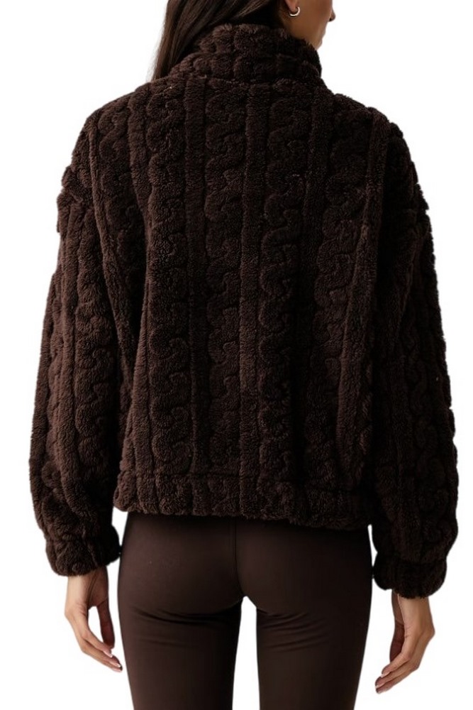 DKNY CABLE SHERPA FULL ZIP JACKET ΜΠΟΥΦΑΝ ΓΥΝΑΙΚΕΙΟ DARK BROWN