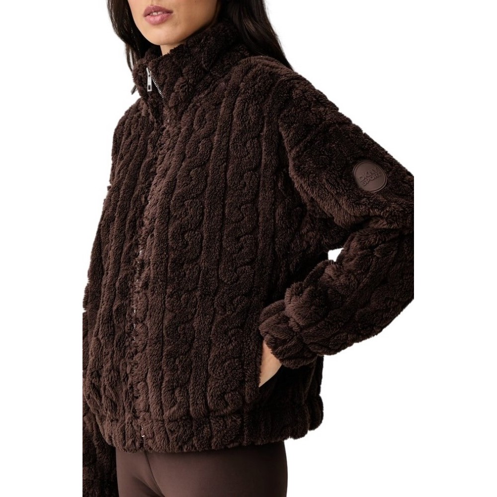DKNY CABLE SHERPA FULL ZIP JACKET ΜΠΟΥΦΑΝ ΓΥΝΑΙΚΕΙΟ DARK BROWN