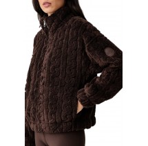DKNY CABLE SHERPA FULL ZIP JACKET ΜΠΟΥΦΑΝ ΓΥΝΑΙΚΕΙΟ DARK BROWN