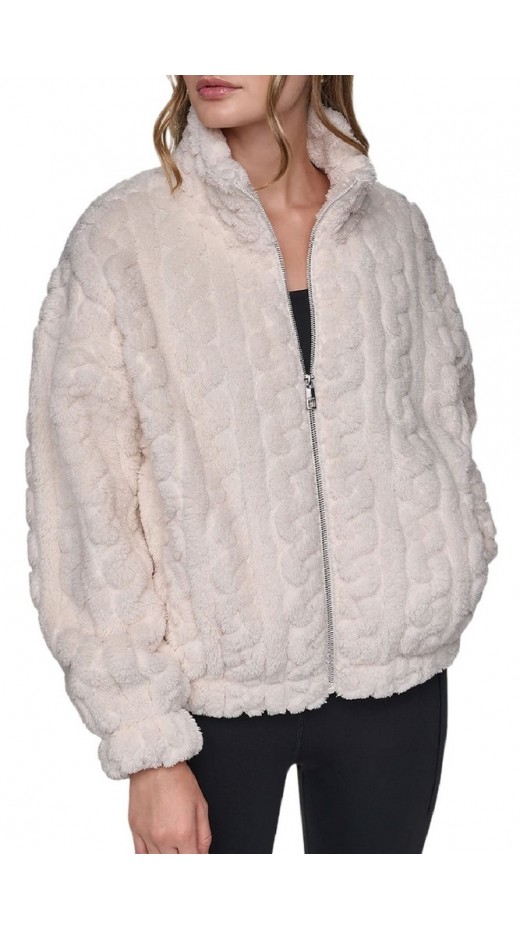 DKNY CABLE SHERPA FULL ZIP JACKET ΜΠΟΥΦΑΝ ΓΥΝΑΙΚΕΙΟ BEIGE