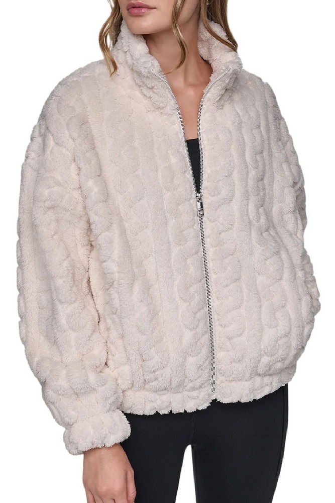 DKNY CABLE SHERPA FULL ZIP JACKET ΜΠΟΥΦΑΝ ΓΥΝΑΙΚΕΙΟ BEIGE