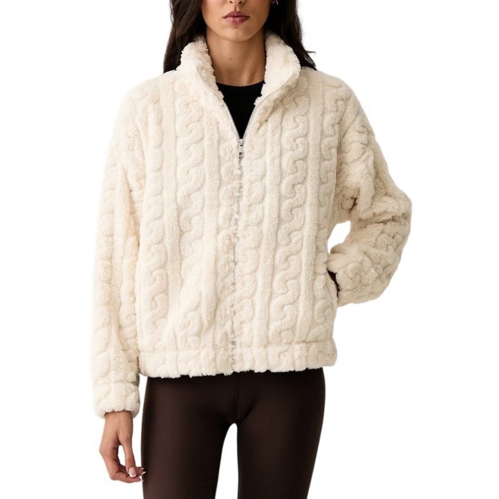 DKNY CABLE SHERPA FULL ZIP JACKET ΜΠΟΥΦΑΝ ΓΥΝΑΙΚΕΙΟ OFF WHITE