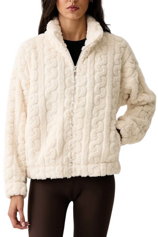 DKNY CABLE SHERPA FULL ZIP JACKET ΜΠΟΥΦΑΝ ΓΥΝΑΙΚΕΙΟ OFF WHITE