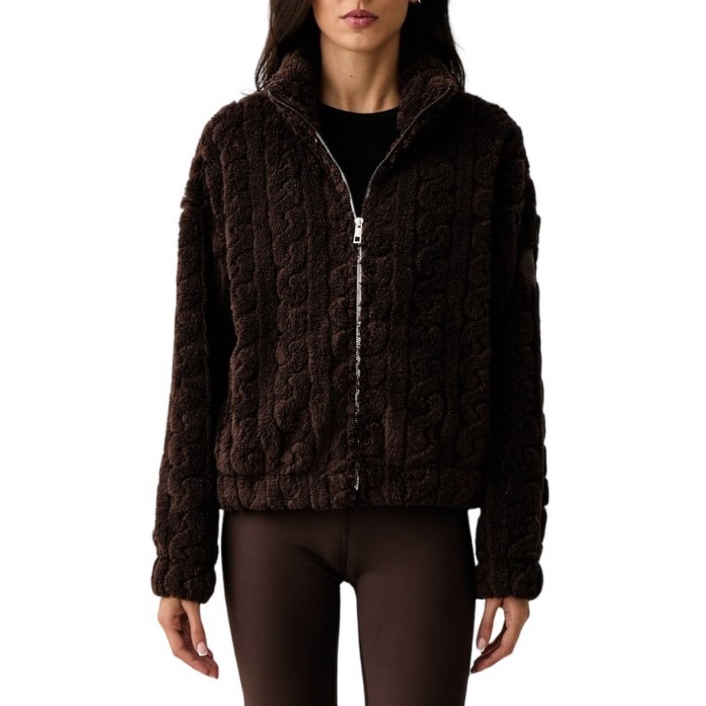 DKNY CABLE SHERPA FULL ZIP JACKET ΜΠΟΥΦΑΝ ΓΥΝΑΙΚΕΙΟ DARK BROWN