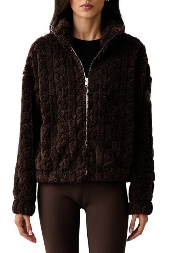 DKNY CABLE SHERPA FULL ZIP JACKET ΜΠΟΥΦΑΝ ΓΥΝΑΙΚΕΙΟ DARK BROWN