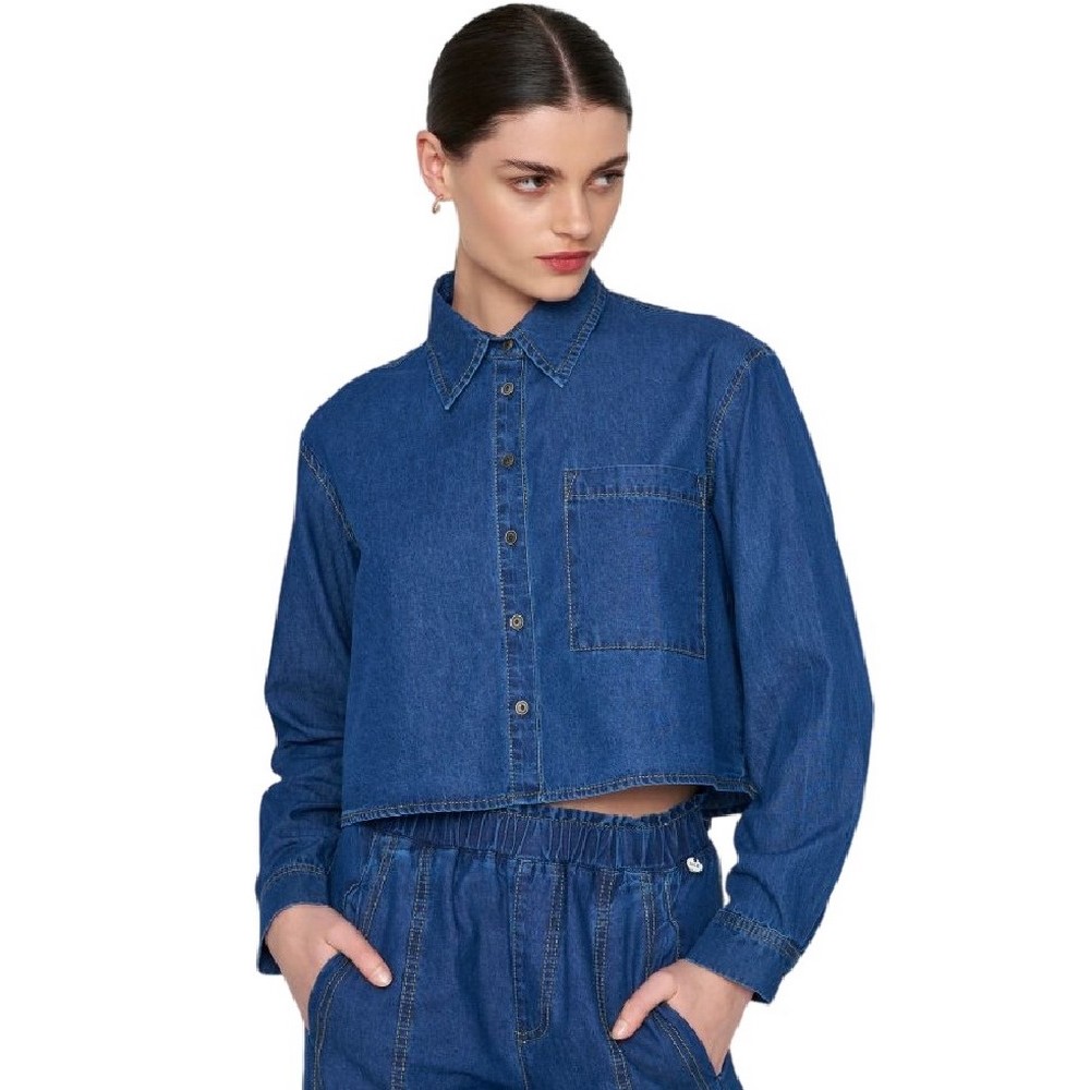 ALE CROP ΜΕ DENIM ΟΨΗ ΠΟΥΚΑΜΙΣΟ ΓΥΝΑΙΚΕΙΟ BLUΕ DENIM