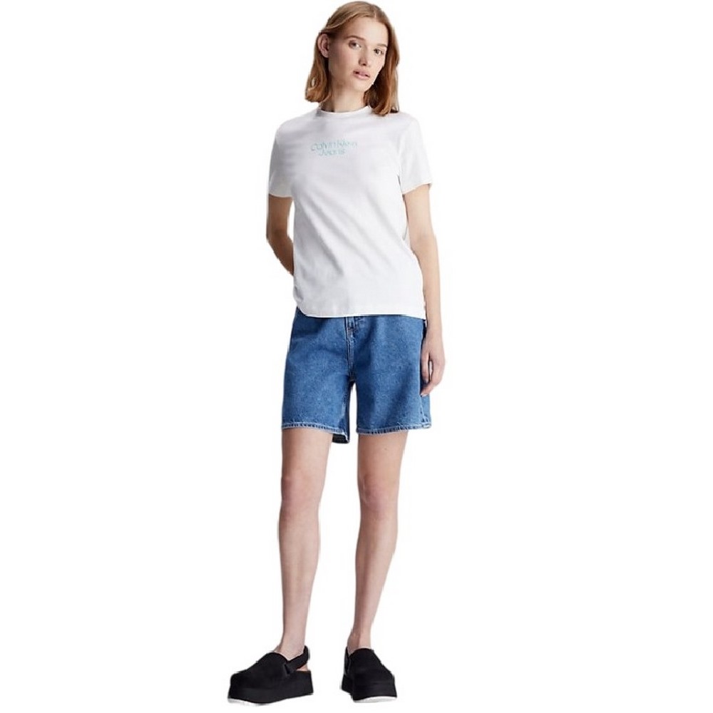 CALVIN KLEIN JEANS STACKED INSTITUTIONAL REG T-SHIRT ΜΠΛΟΥΖΑ ΓΥΝΑΙΚΕΙΑ BRIGHT WHITE