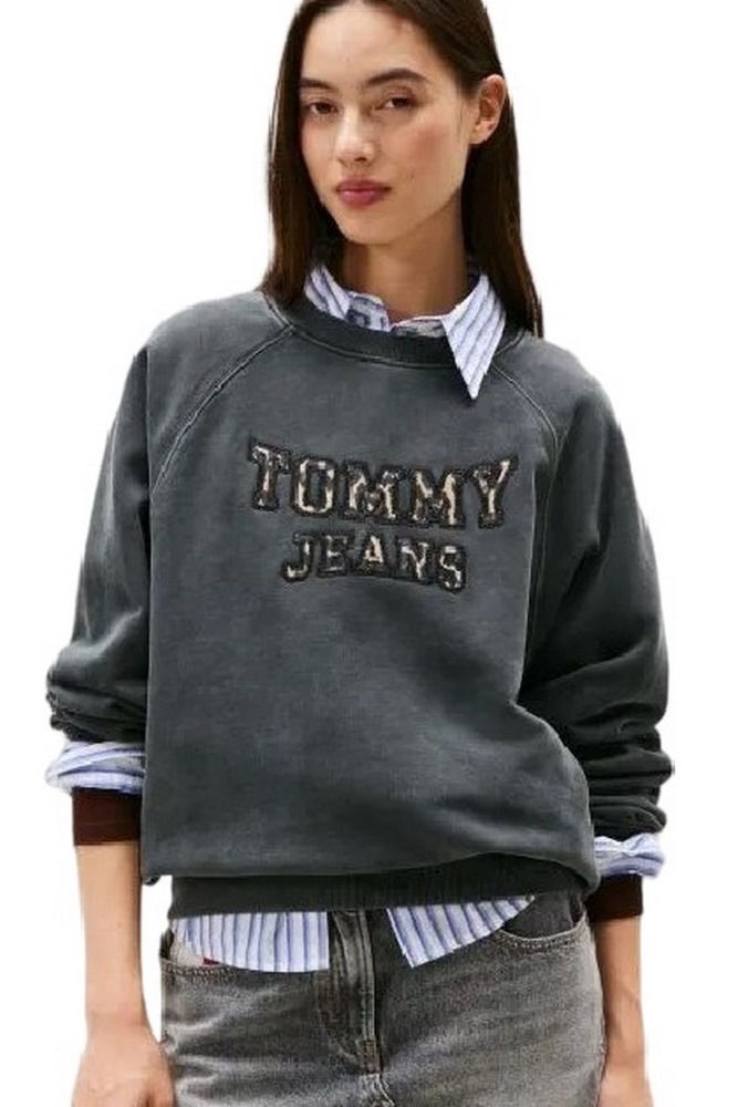 TOMMY JEANS  BXY LEOPARD VARSITY CREW ΜΠΛΟΥΖΑ ΦΟΥΤΕΡ ΓΥΝΑΙΚΕΙΑ WASHED BLACK