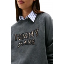TOMMY JEANS  BXY LEOPARD VARSITY CREW ΜΠΛΟΥΖΑ ΦΟΥΤΕΡ ΓΥΝΑΙΚΕΙΑ WASHED BLACK