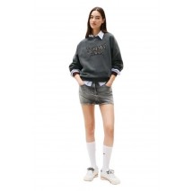 TOMMY JEANS  BXY LEOPARD VARSITY CREW ΜΠΛΟΥΖΑ ΦΟΥΤΕΡ ΓΥΝΑΙΚΕΙΑ WASHED BLACK