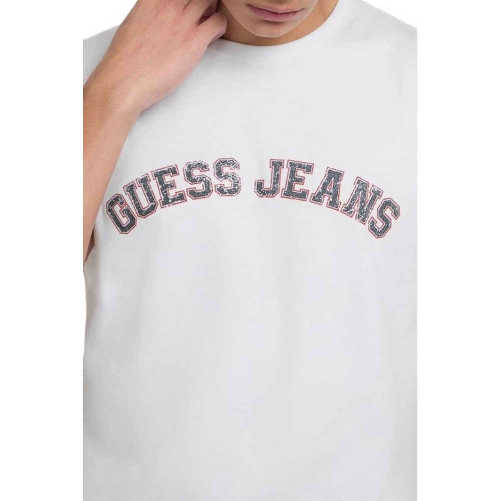 GUESS JEANS MUSCLE COLLEGIATE ΑΜΑΝΙΚΗ ΜΠΛΟΥΖΑ ΑΝΔΡΙΚΗ WHITE