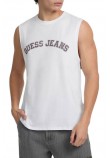 GUESS JEANS MUSCLE COLLEGIATE ΑΜΑΝΙΚΗ ΜΠΛΟΥΖΑ ΑΝΔΡΙΚΗ WHITE