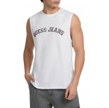GUESS JEANS MUSCLE COLLEGIATE ΑΜΑΝΙΚΗ ΜΠΛΟΥΖΑ ΑΝΔΡΙΚΗ WHITE