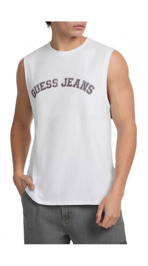 GUESS JEANS MUSCLE COLLEGIATE ΑΜΑΝΙΚΗ ΜΠΛΟΥΖΑ ΑΝΔΡΙΚΗ WHITE