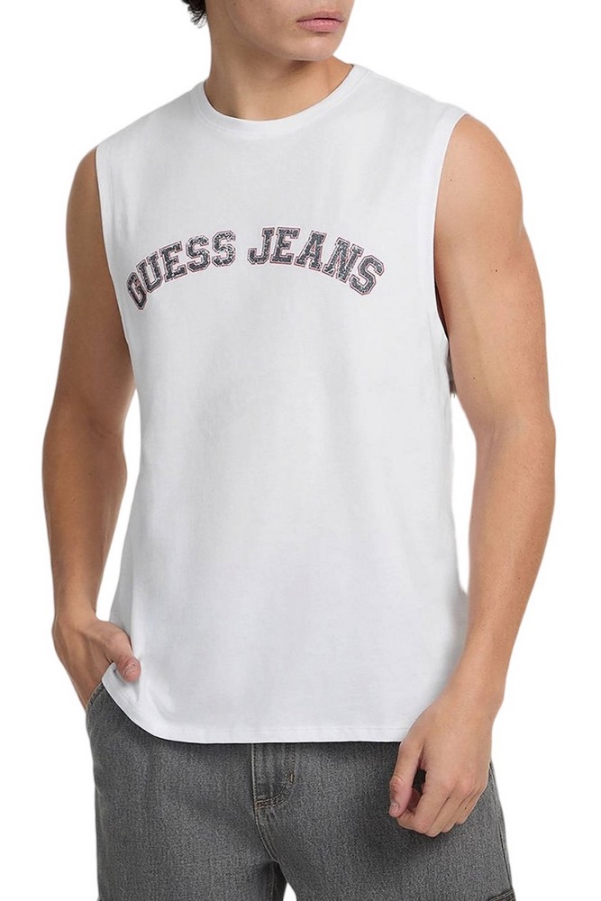 GUESS JEANS MUSCLE COLLEGIATE ΑΜΑΝΙΚΗ ΜΠΛΟΥΖΑ ΑΝΔΡΙΚΗ WHITE