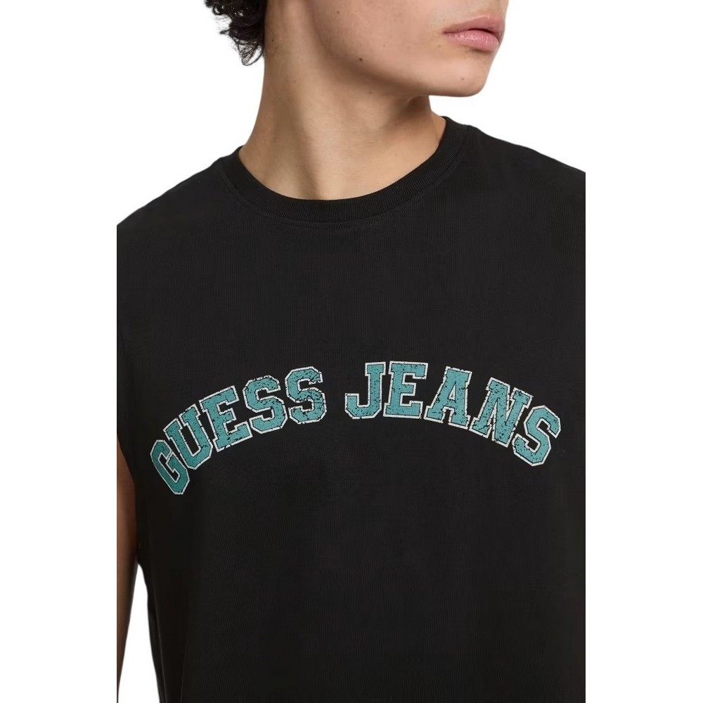 GUESS JEANS MUSCLE COLLEGIATE ΑΜΑΝΙΚΗ ΜΠΛΟΥΖΑ ΑΝΔΡΙΚΗ BLACK