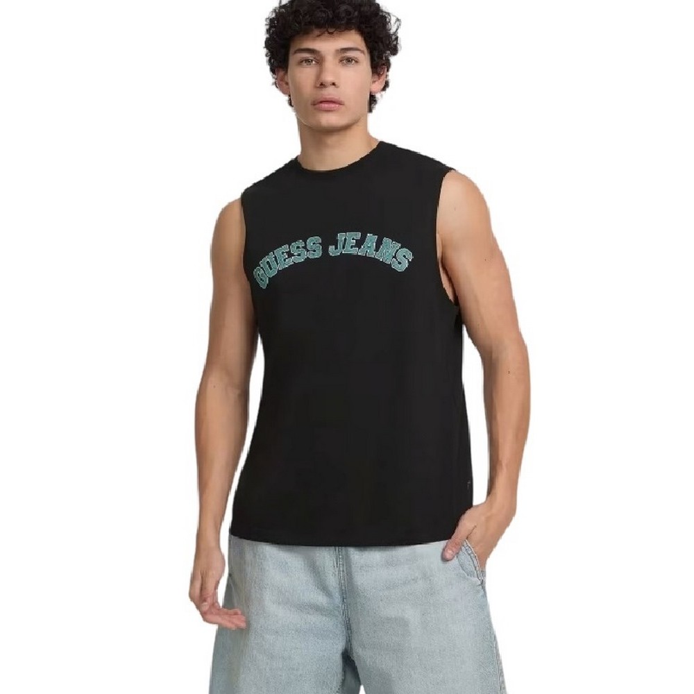 GUESS JEANS MUSCLE COLLEGIATE ΑΜΑΝΙΚΗ ΜΠΛΟΥΖΑ ΑΝΔΡΙΚΗ BLACK