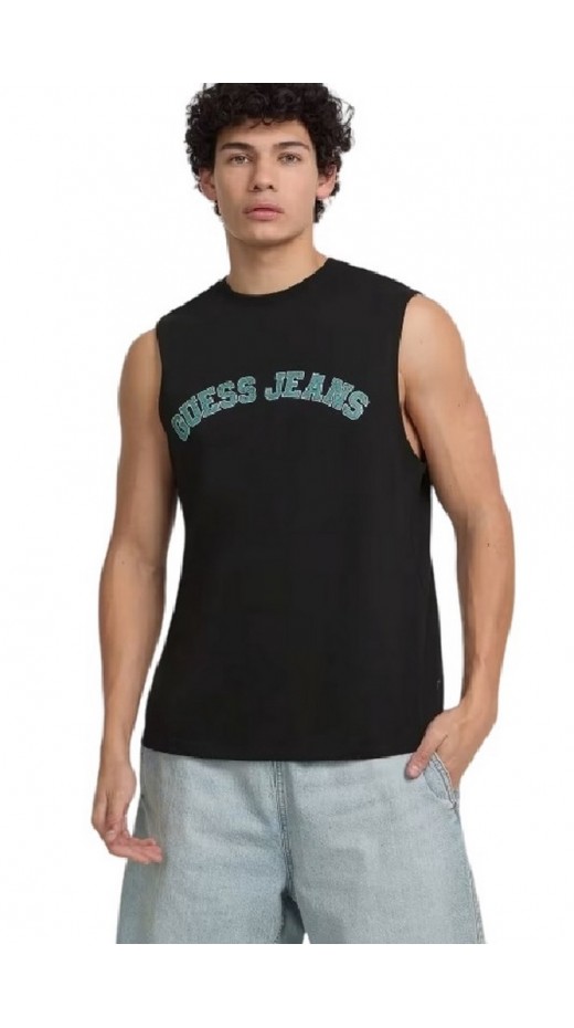 GUESS JEANS MUSCLE COLLEGIATE ΑΜΑΝΙΚΗ ΜΠΛΟΥΖΑ ΑΝΔΡΙΚΗ BLACK