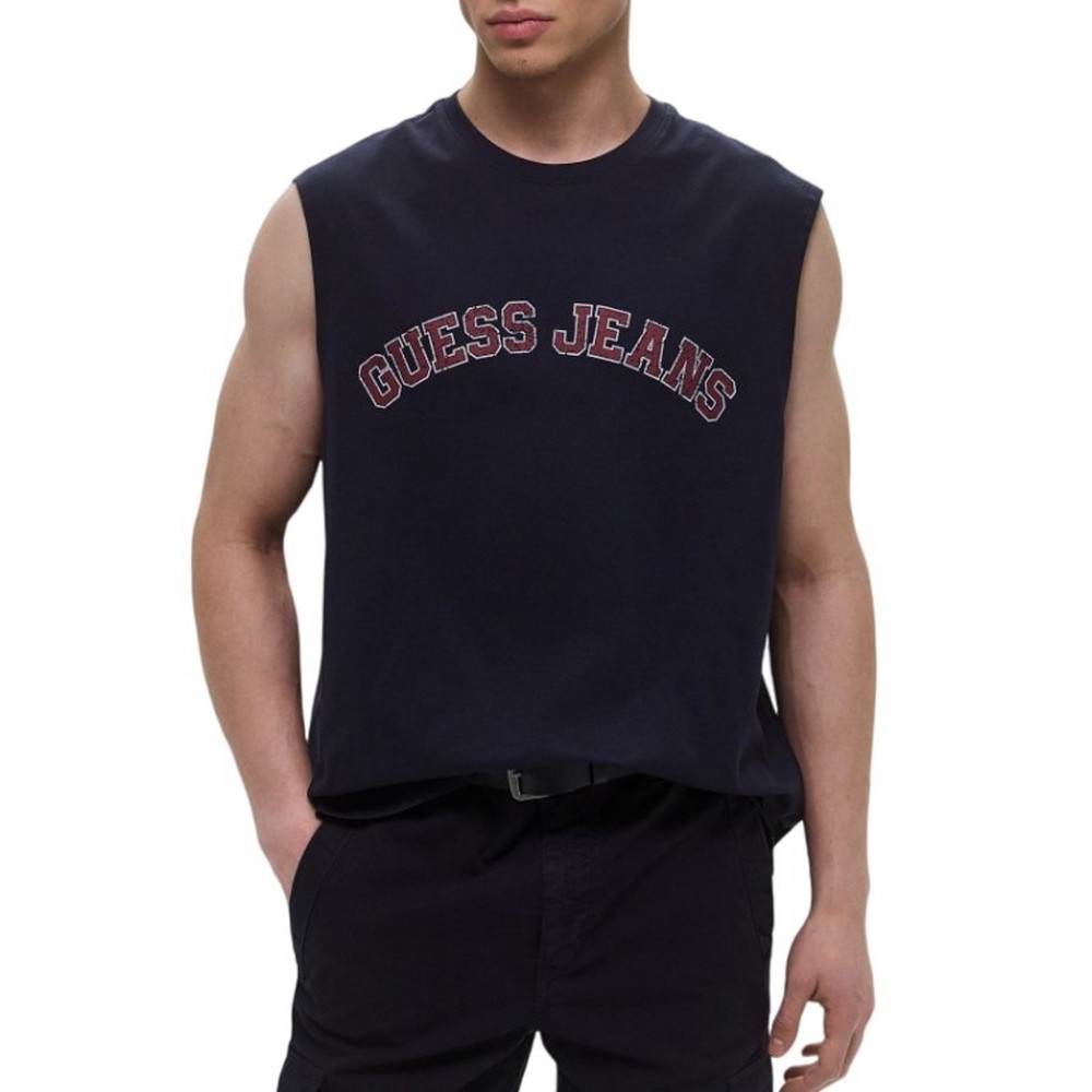 GUESS JEANS MUSCLE COLLEGIATE ΑΜΑΝΙΚΗ ΜΠΛΟΥΖΑ ΑΝΔΡΙΚΗ NAVY