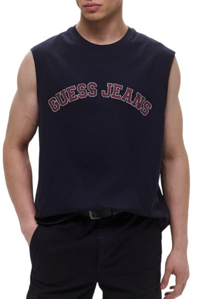 GUESS JEANS MUSCLE COLLEGIATE ΑΜΑΝΙΚΗ ΜΠΛΟΥΖΑ ΑΝΔΡΙΚΗ NAVY