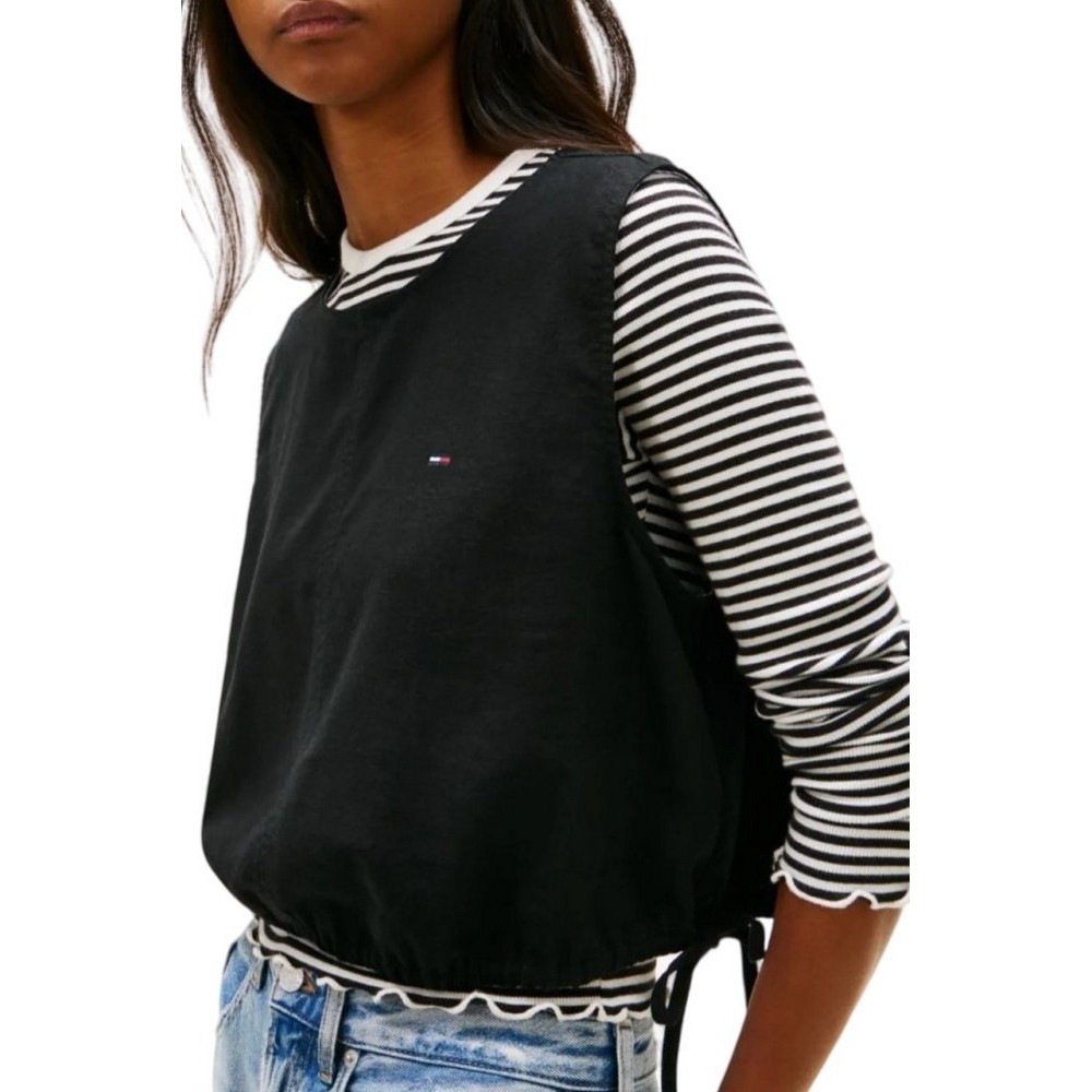 TOMMY JEANS TIE SIDE LINEN BLOUSE ΤΟΠ ΓΥΝΑΙΚΕΙΟ BLACK
