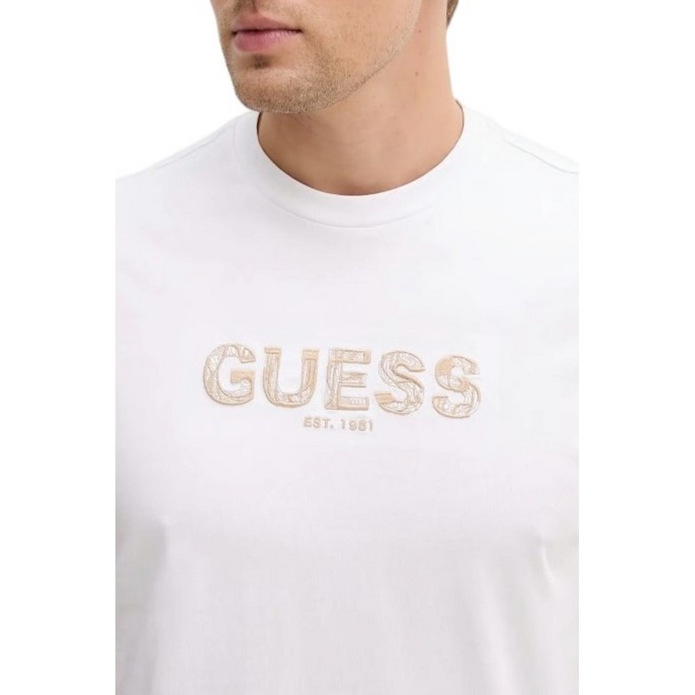 GUESS EMBROIDERY LOGO T-SHIRT ΜΠΛΟΥΖΑ ΑΝΔΡΙΚΗ WHITE