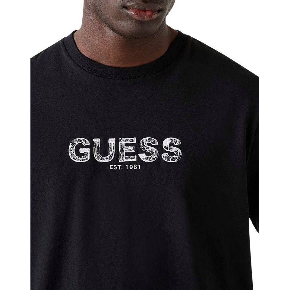 GUESS EMBROIDERY LOGO T-SHIRT ΜΠΛΟΥΖΑ ΑΝΔΡΙΚΗ BLACK