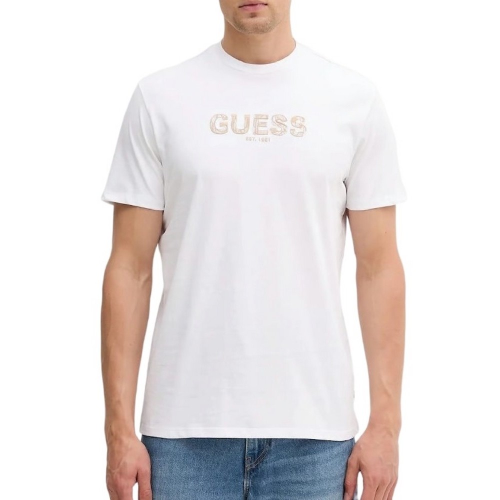 GUESS EMBROIDERY LOGO T-SHIRT ΜΠΛΟΥΖΑ ΑΝΔΡΙΚΗ WHITE