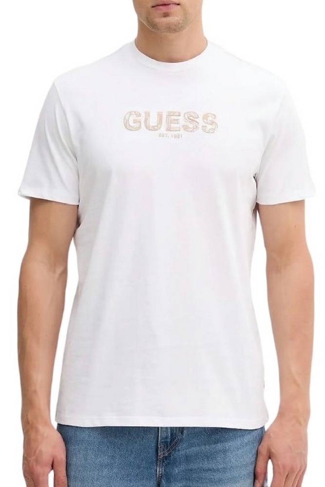GUESS EMBROIDERY LOGO T-SHIRT ΜΠΛΟΥΖΑ ΑΝΔΡΙΚΗ WHITE