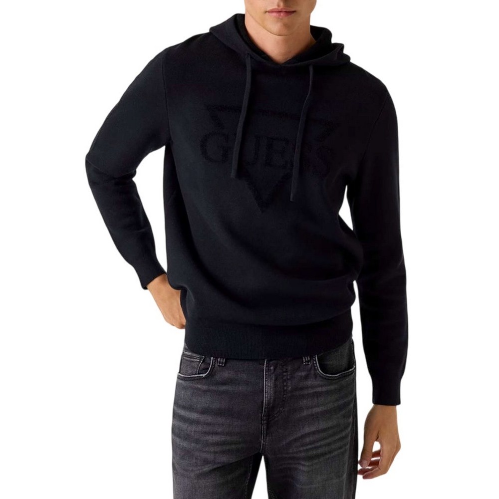 GUESS JOBY HOODIE FRENCH TERRY SWTR ΜΠΛΟΥΖΑ ΠΛΕΚΤΗ ΑΝΔΡΙΚΗ BLACK