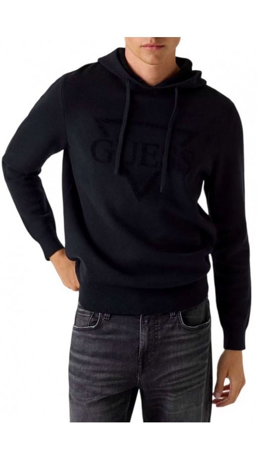 GUESS JOBY HOODIE FRENCH TERRY SWTR ΜΠΛΟΥΖΑ ΠΛΕΚΤΗ ΑΝΔΡΙΚΗ BLACK