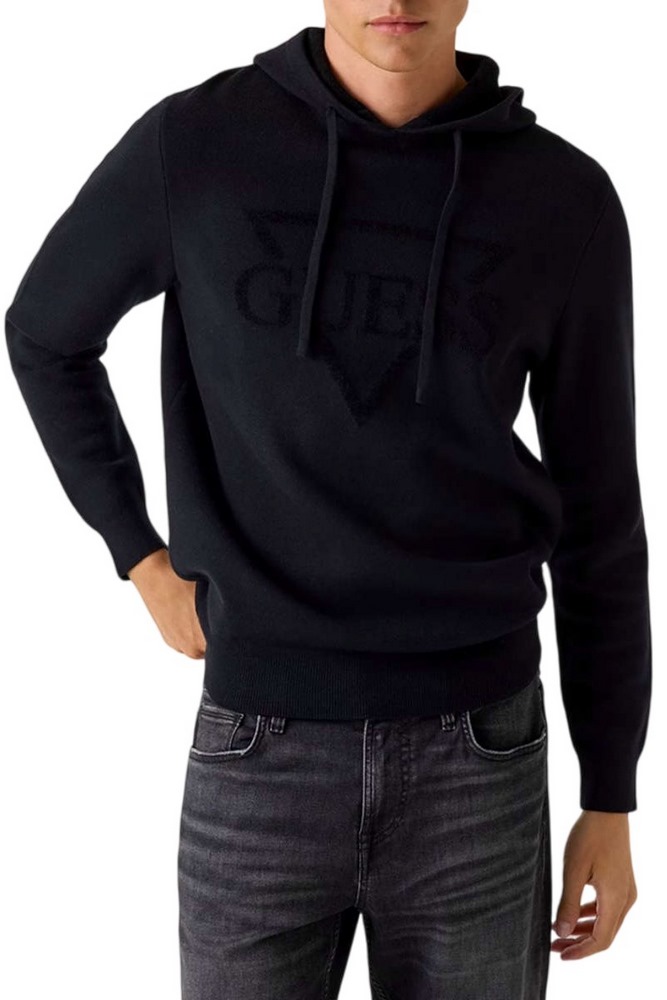 GUESS JOBY HOODIE FRENCH TERRY SWTR ΜΠΛΟΥΖΑ ΠΛΕΚΤΗ ΑΝΔΡΙΚΗ BLACK