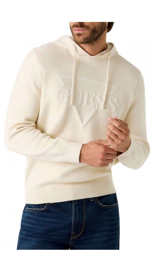 GUESS JOBY HOODIE FRENCH TERRY SWTR ΜΠΛΟΥΖΑ ΠΛΕΚΤΗ ΑΝΔΡΙΚΗ ECRU