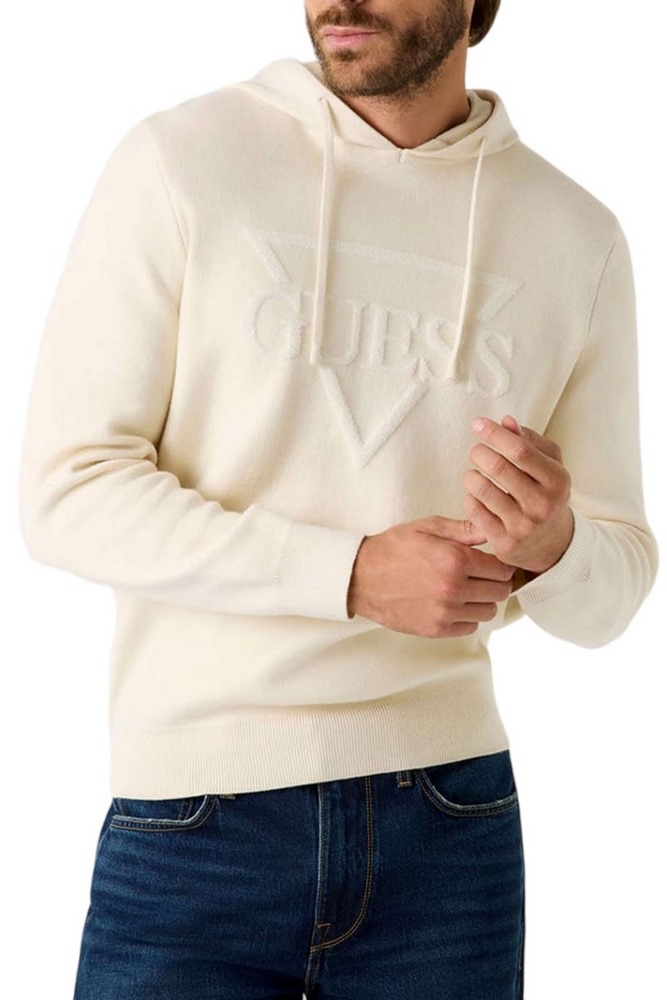 GUESS JOBY HOODIE FRENCH TERRY SWTR ΜΠΛΟΥΖΑ ΠΛΕΚΤΗ ΑΝΔΡΙΚΗ ECRU