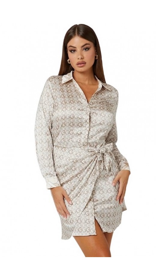GUESS NEW LS ALYA PRINTED DRESS ΦΟΡΕΜΑ ΓΥΝΑΙΚΕΙΟ BEIGE