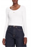 CALVIN KLEIN LS WOVEN LABEL 2X2 RIB SCOOP NEC ΜΠΛΟΥΖΑ ΓΥΝΑΙΚΕΙΑ WHITE