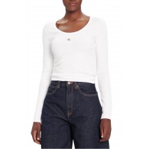 CALVIN KLEIN LS WOVEN LABEL 2X2 RIB SCOOP NEC ΜΠΛΟΥΖΑ ΓΥΝΑΙΚΕΙΑ WHITE