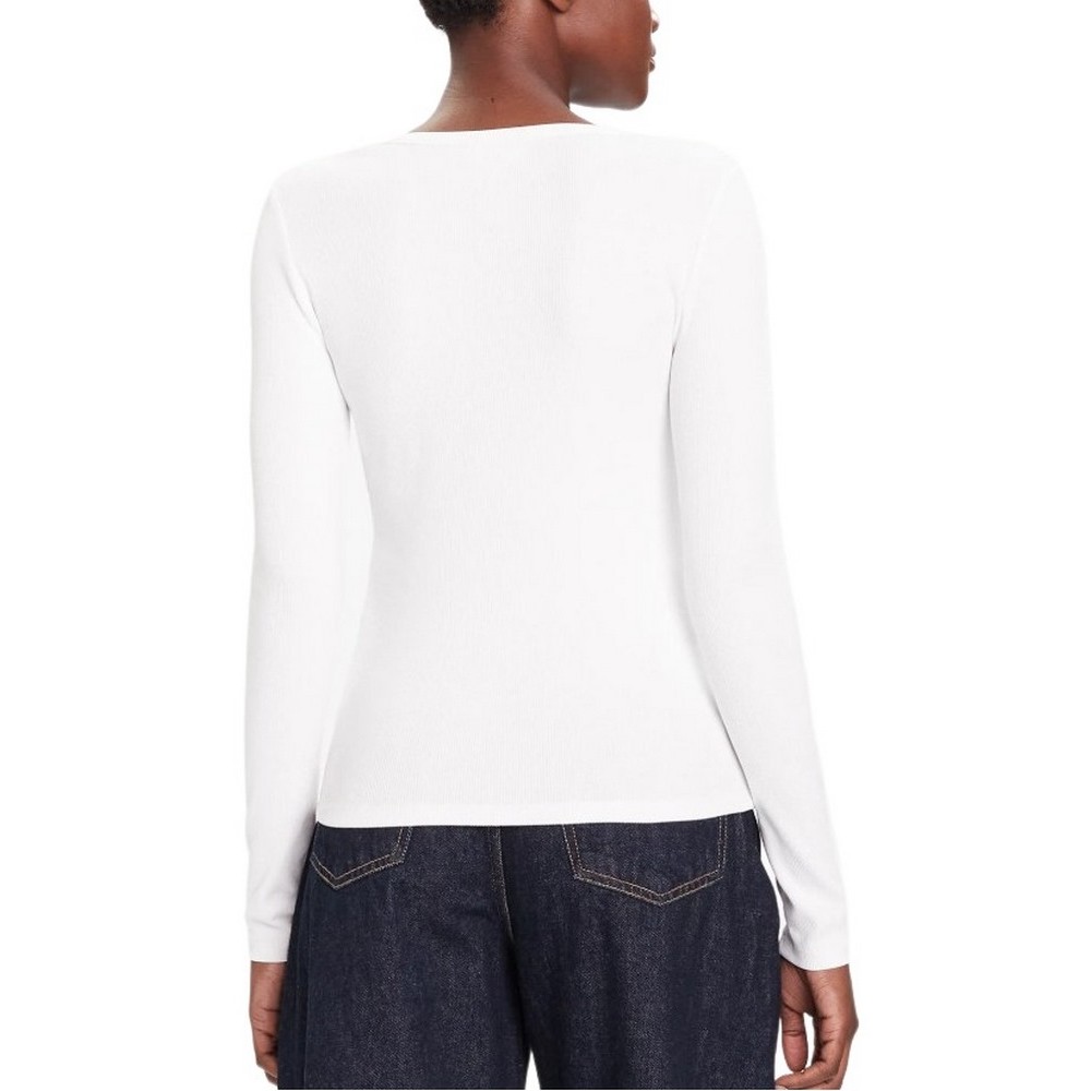 CALVIN KLEIN LS WOVEN LABEL 2X2 RIB SCOOP NEC ΜΠΛΟΥΖΑ ΓΥΝΑΙΚΕΙΑ WHITE