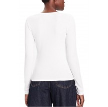 CALVIN KLEIN LS WOVEN LABEL 2X2 RIB SCOOP NEC ΜΠΛΟΥΖΑ ΓΥΝΑΙΚΕΙΑ WHITE