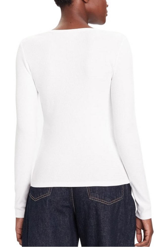 CALVIN KLEIN LS WOVEN LABEL 2X2 RIB SCOOP NEC ΜΠΛΟΥΖΑ ΓΥΝΑΙΚΕΙΑ WHITE