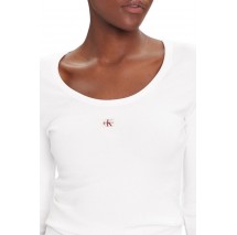 CALVIN KLEIN LS WOVEN LABEL 2X2 RIB SCOOP NEC ΜΠΛΟΥΖΑ ΓΥΝΑΙΚΕΙΑ WHITE