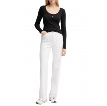 CALVIN KLEIN LS WOVEN LABEL 2X2 RIB SCOOP NEC ΜΠΛΟΥΖΑ ΓΥΝΑΙΚΕΙΑ BLACK