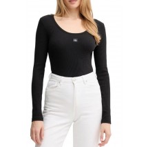 CALVIN KLEIN LS WOVEN LABEL 2X2 RIB SCOOP NEC ΜΠΛΟΥΖΑ ΓΥΝΑΙΚΕΙΑ BLACK