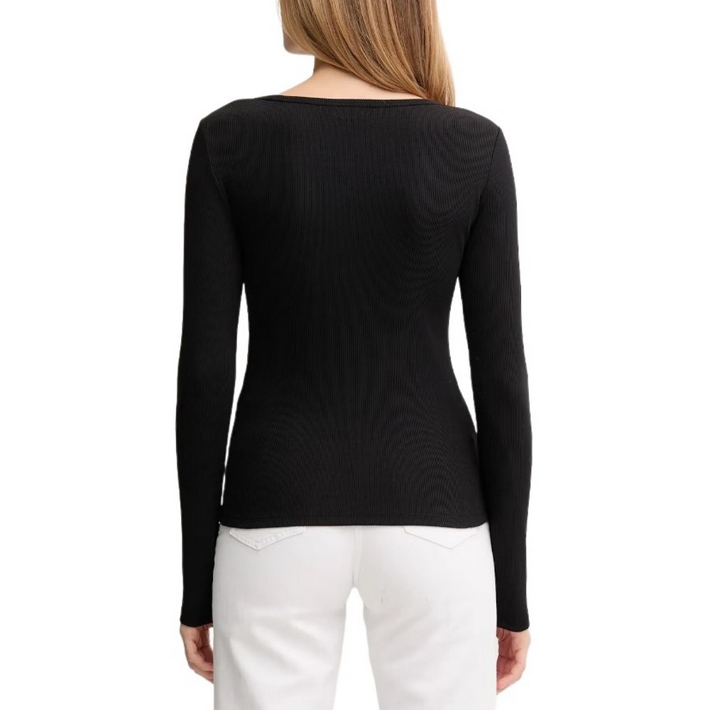 CALVIN KLEIN LS WOVEN LABEL 2X2 RIB SCOOP NEC ΜΠΛΟΥΖΑ ΓΥΝΑΙΚΕΙΑ BLACK