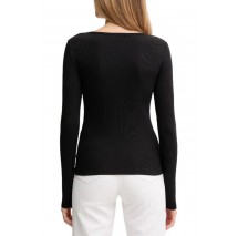 CALVIN KLEIN LS WOVEN LABEL 2X2 RIB SCOOP NEC ΜΠΛΟΥΖΑ ΓΥΝΑΙΚΕΙΑ BLACK