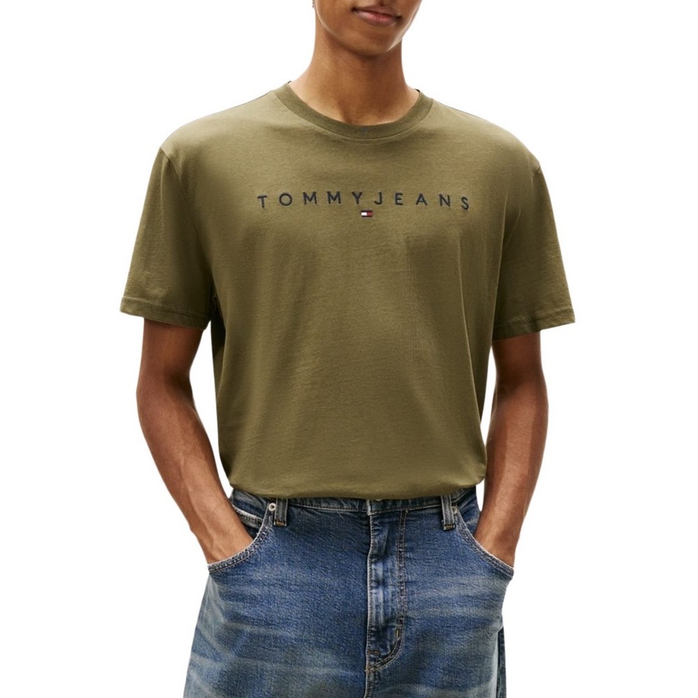 TOMMY JEANS REG LINEAR LOGO TEE EXT T-SHIRT ΜΠΛΟΥΖΑ ΑΝΔΡΙΚΗ KHAKI