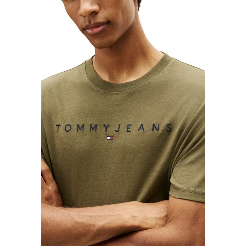 TOMMY JEANS REG LINEAR LOGO TEE EXT T-SHIRT ΜΠΛΟΥΖΑ ΑΝΔΡΙΚΗ KHAKI