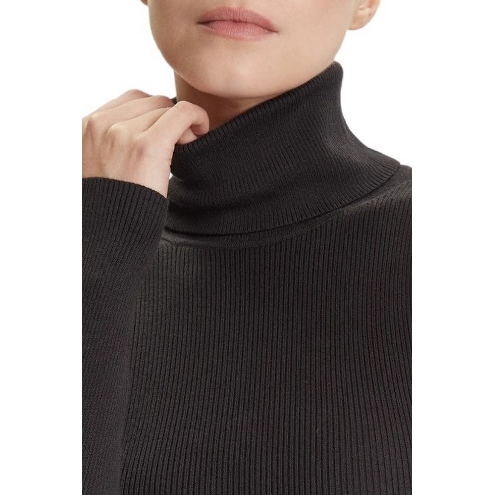 CALVIN KLEIN JEANS WOVEN LABEL ROLL NECK ΜΠΛΟΥΖΑ ΜΑΚΡΥΜΑΝΙΚΗ ΓΥΝΑΙΚΕΙΑ BLACK