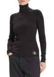 CALVIN KLEIN JEANS WOVEN LABEL ROLL NECK ΜΠΛΟΥΖΑ ΜΑΚΡΥΜΑΝΙΚΗ ΓΥΝΑΙΚΕΙΑ BLACK