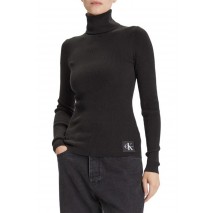 CALVIN KLEIN JEANS WOVEN LABEL ROLL NECK ΜΠΛΟΥΖΑ ΜΑΚΡΥΜΑΝΙΚΗ ΓΥΝΑΙΚΕΙΑ BLACK